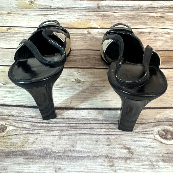Salvatore Ferragamo Womens Tan Black Satin & Leather Slingback Heels 7B - Picture 6 of 16